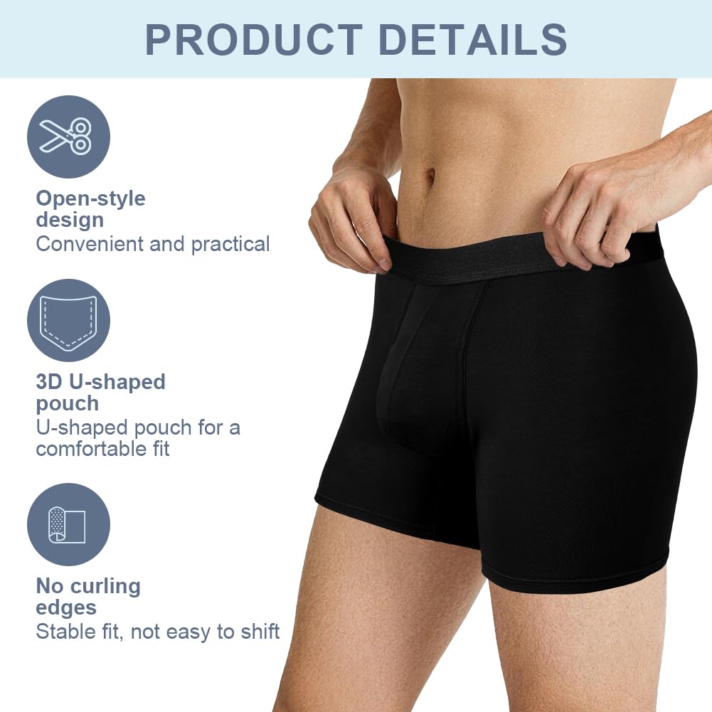 DiULi Calzoncillos Hombre Boxer Deportivos, Pack de 3 Calzoncillos Bóxers de 95% Fibra de Bambú y 5% Elastano, Ropa Interior Extra Larga, Bóxers Hombre Deportiva, Comodidad Todo el Día