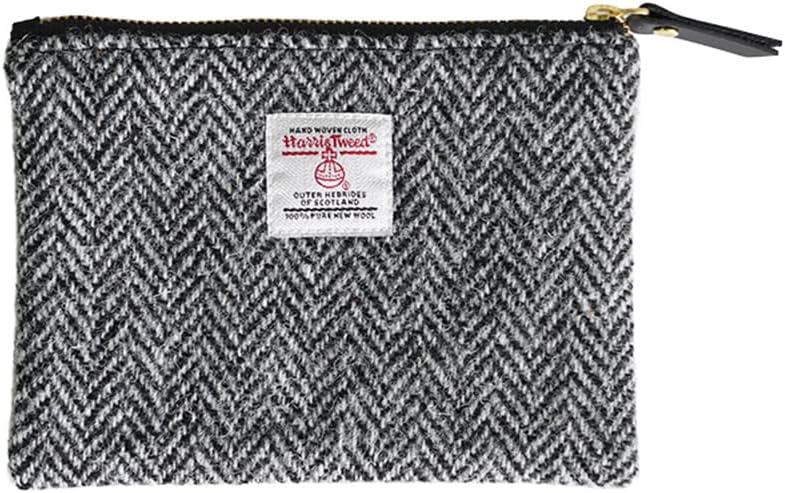 Harris Tweed Coin Purse Handmade Lipstick Bag Vintage British Portable Credit Card ID Wallet with YKK Zipper for Women men (Grey, Medium)