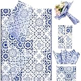 50 Sheets Moroccan Mosaic Tissue Paper,19.7 x 28 Inch Gift Wrapping Tissue Paper Blue Tiles Partern Art Tissue for Wedding Invitation Bridal Shower Wedding DIY Crafts