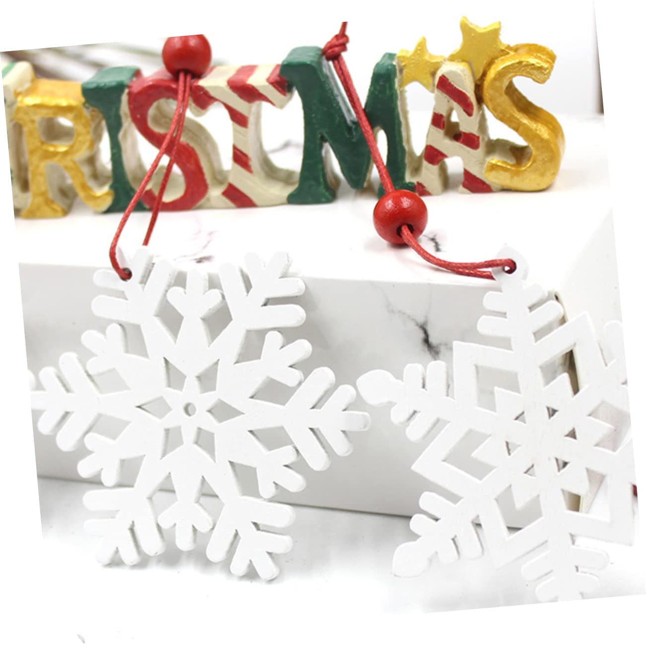 ULDIGI Snowflake Slices 12pcs Christmas Ornaments Wooden Decorations for Tree