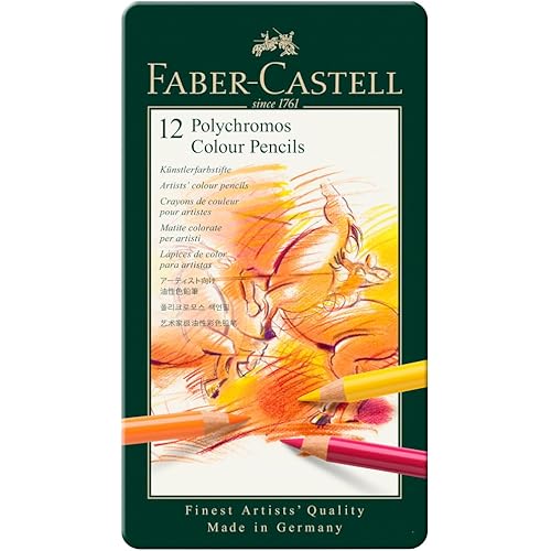 Faber-Castell Art & Graphic Polychromos Colour Pencil, Multicoloured, Tin Of 12, For Art, Craft, Drawing, Sketching, Home, School, University, Colouring
