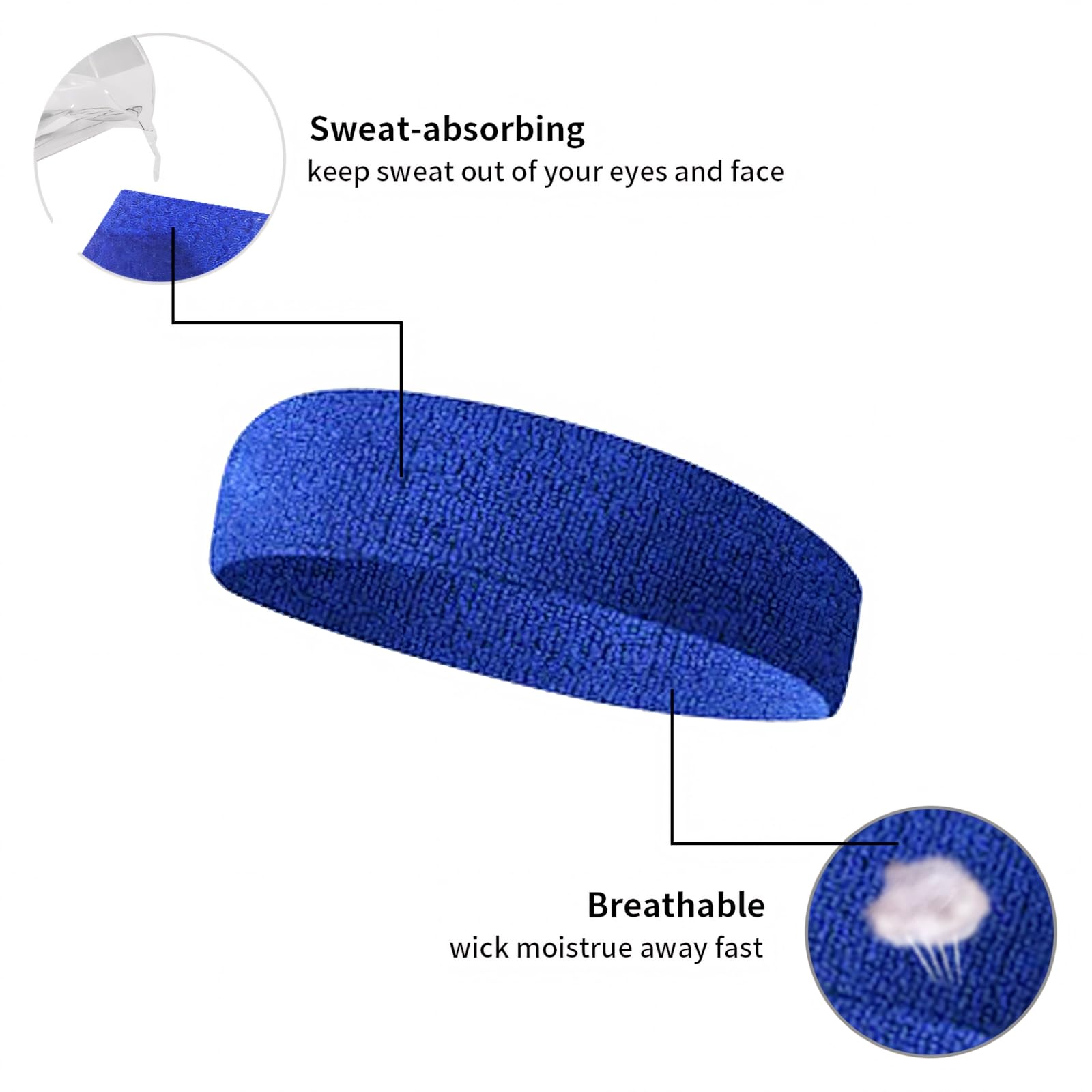 GOGO 100 sztuk opaski na głowę frotte bawełniane sportowe opaski przeciwpotne - granatowe