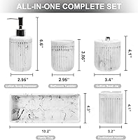 Vista 2 de Juego de 5 accesorios de baño de mármol blanco de resina, dispensador de jabón de loción, soporte para cepillo de dientes, vaso de baño, soporte