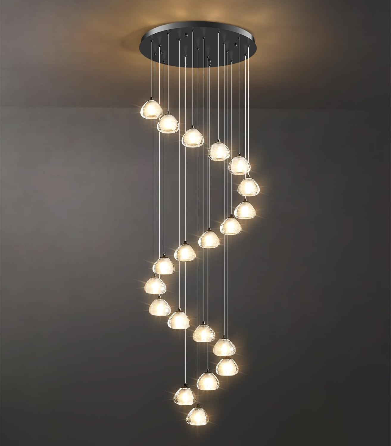 Modern LED High Ceiling Chandelier: Bubble Crystal Ball With G4 Bulb - Large Long Pendant Light Fixture Flush Mount Hanging Spiral Chandeliers For Living Room Entryway Foyer Staircase 20 Lights Black