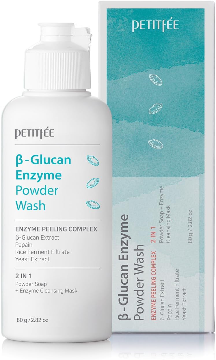 Petitfee B-Glucan Enzyme Wash, Facial Cleanser, Cleansing Powder with Papaya Extract Papain, Rice Ferment Extract for Gentle, Daily Exfoliation, Powder Soap, Cleansing Mask (80g (2.82o.z))