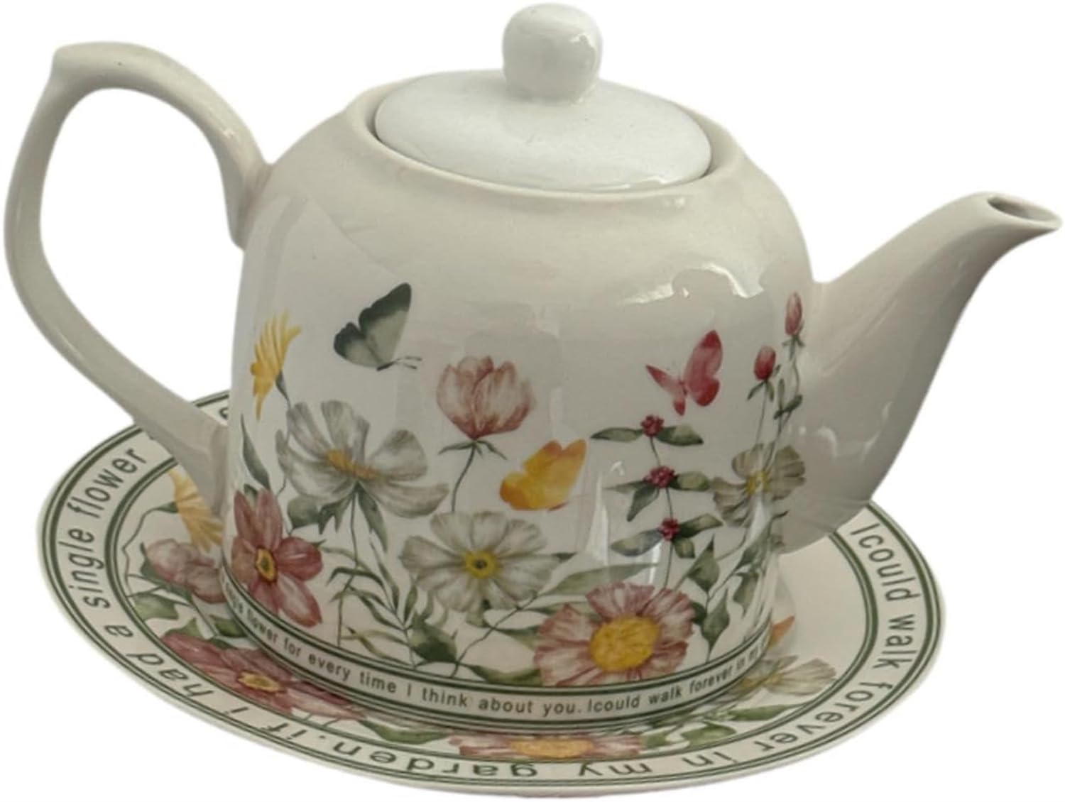 Teiera Floreale con Piattino, Bollitore per Acqua in Porcellana per Tè Pomeridiano, Brocca per Caffè e Latte