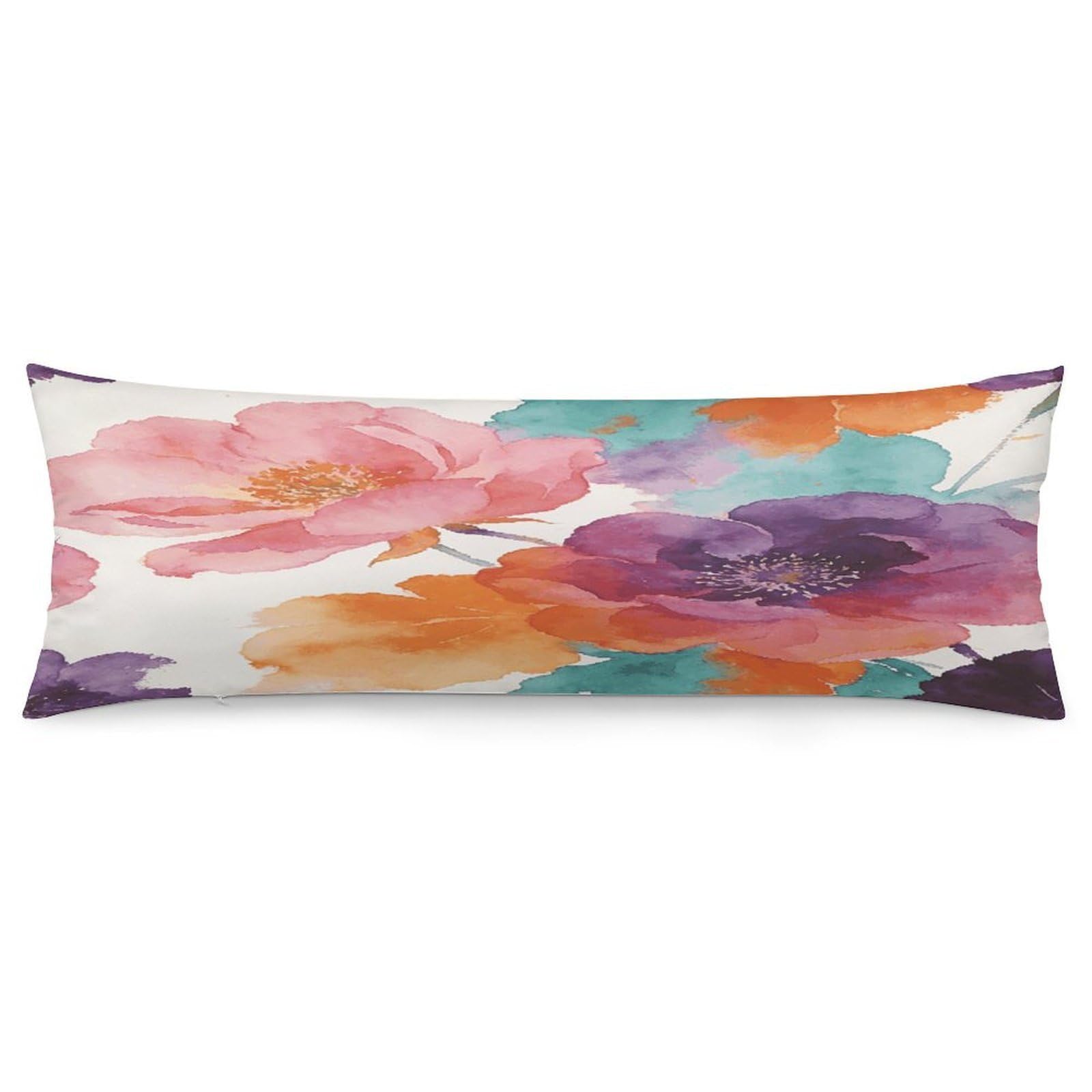 Clusters of Watercolor Flowers Pillowcase Long Body Pillow Cover Soft Decorative Body Pillow Case Breathable Large Pillowcase Cute Cozy Pillow Protector for Bed Sofa Couch Room 18.9 X 53 Inch