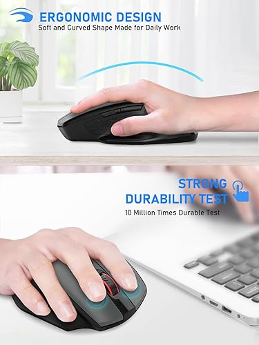 Miniatura 6 de E-YOOSO Ratón Bluetooth, 4000 DPI modo dual (BT5.0, 2.4G) ratón inalámbrico para laptop, mouse ergonómico de computadora de oficina, 6 botones,