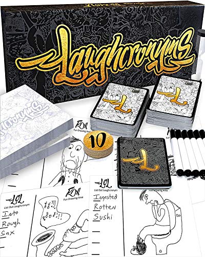 Laughcronyms Party Game for Adults or Families - Hilarious Game of Fast Drawing and Funny New Acronyms (Adult Humor or Family Friendly Game for Groups of 4 to 20)