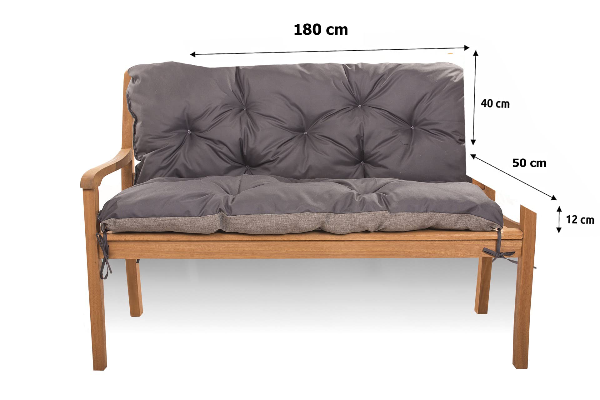 Cuscino per dondolo da giardino Hollywood resistente agli agenti atmosferici - Cuscino per panca da esterno - Cuscino per dondolo da giardino con schienale (180 x 50 x 40, Antracite)