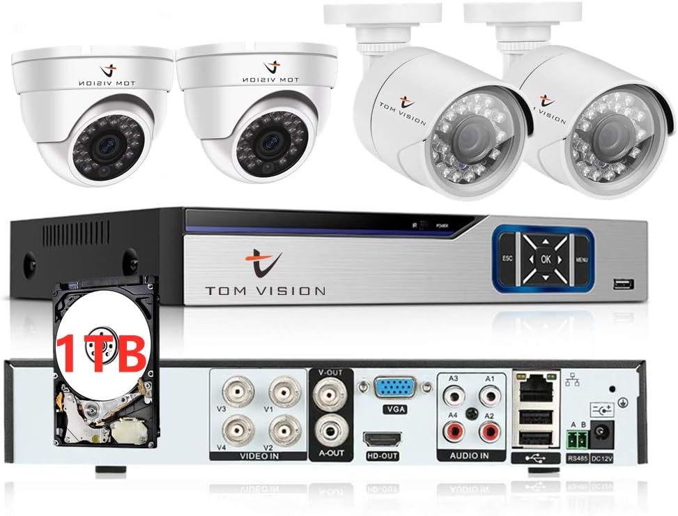 4Channel AHD Camera KIT with 1TB Hard Disk 2.0MP/720P CCTV Security Recording System Kit 2Pcs Outdoor 2Pcs Indoor Camera and P2P Cloud Alarm System Home Security (4Channel(1TB), 2Indoor&2Outdoor)