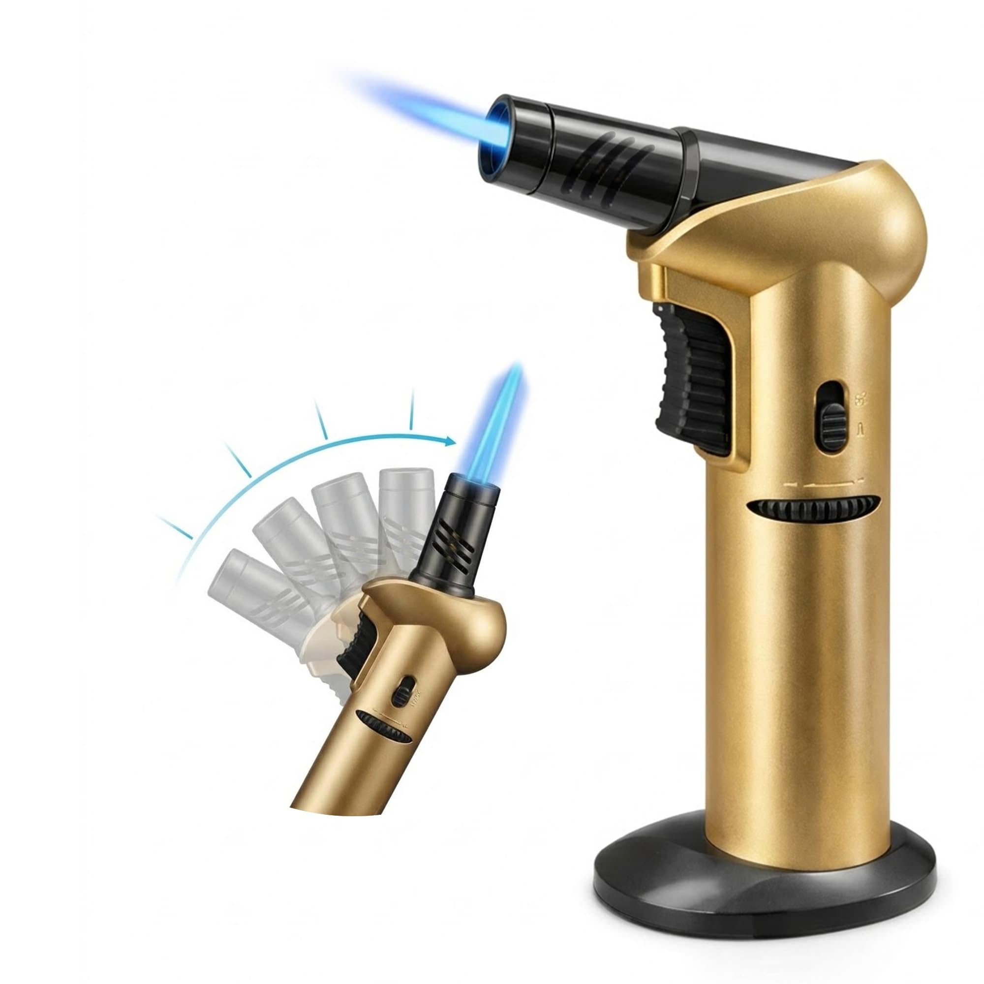 Bmlimited Gold Bml Kitchen Blow Torch Refillable Single Jet Flame 90° Rotatable Head Safety Lock Adjustable Flame Culinary Torch For Creme Brulee Baking Bbq Cooking (Gas Not Included)