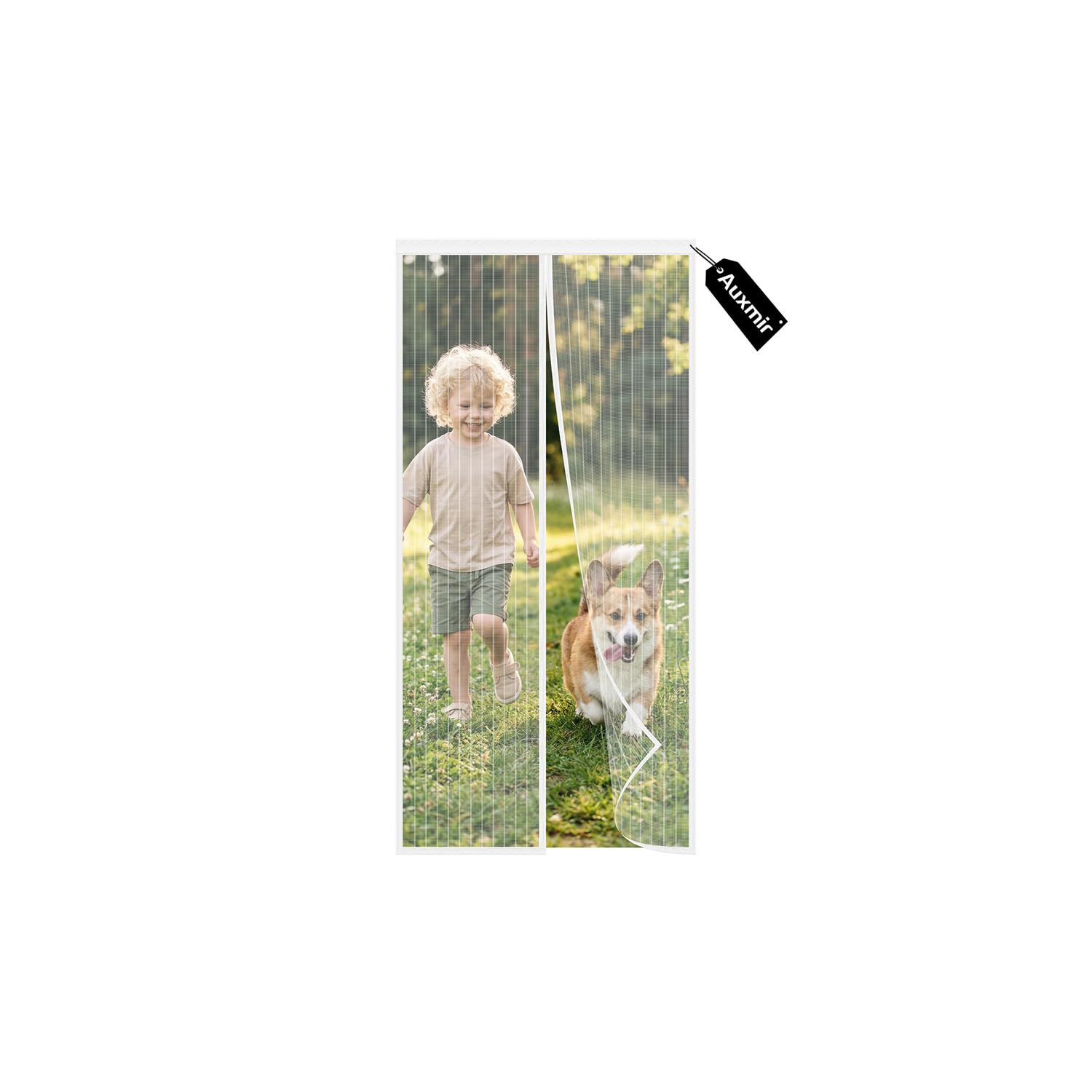 Auxmir White Magnetic Fly Screen Door 90X210cm, 4Cm Wider Full Frame Heavy Duty Magic Tape, No Drill Self-Sealing Hands Free Mesh, Powerful Magnets, Anti Mosquito & Bugs For Patio/French Door,