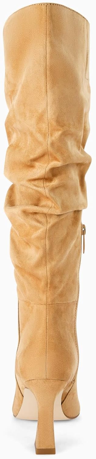 Coutgo Women's Slouchy Knee High Boots Wide Calf Pointed Toe Side Zipper Chunky Heel Long Boots Winter Shoes - Image 4