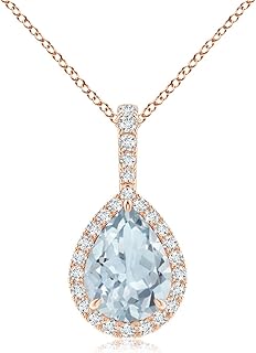 Natural Aquamarine Halo Solitaire Pendant Necklace for...