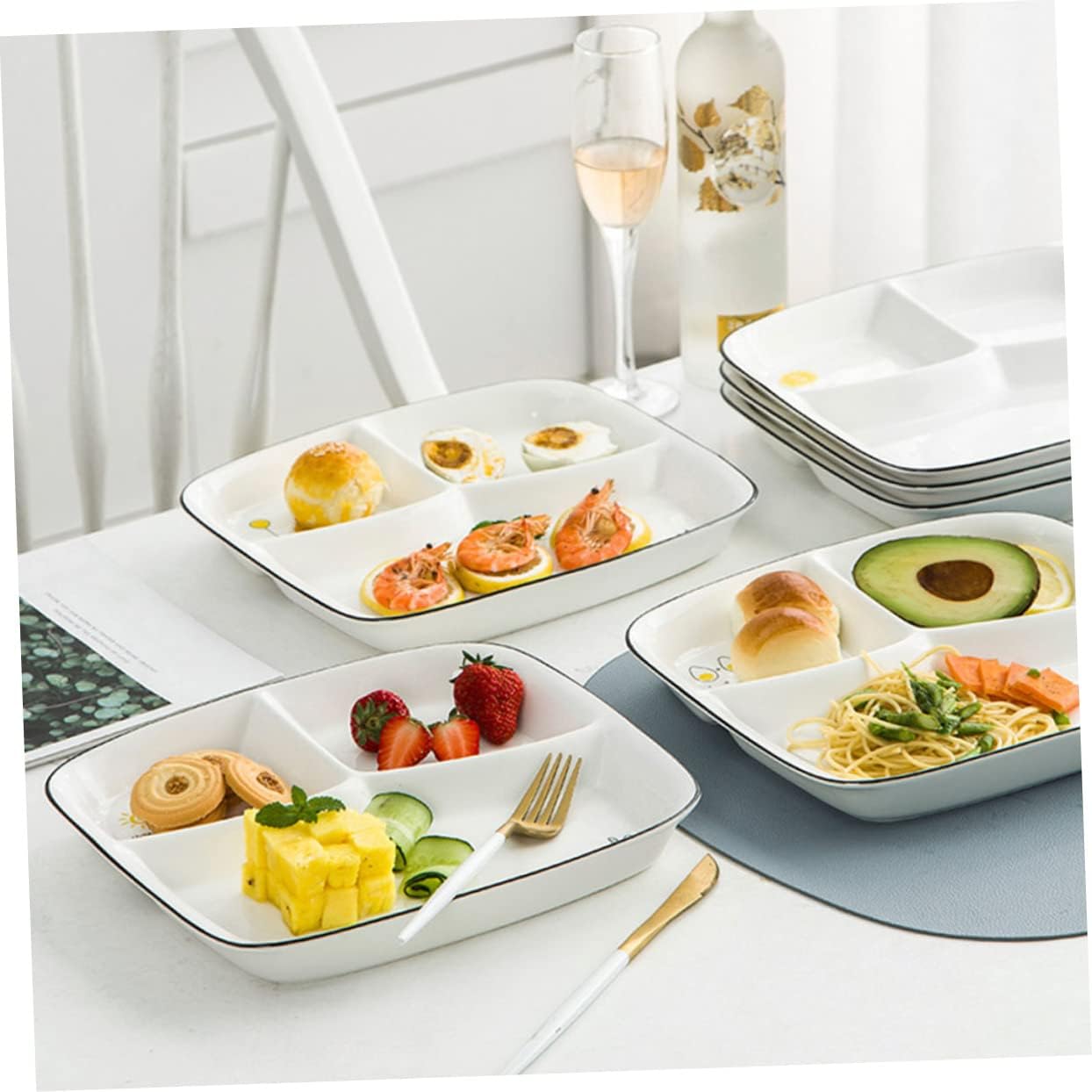 Cabilock Ceramic Divided Breakfast Plate Creative Three-compartment Dish and Easy to Clean for Individual Meals and Snacks Elegant White Design