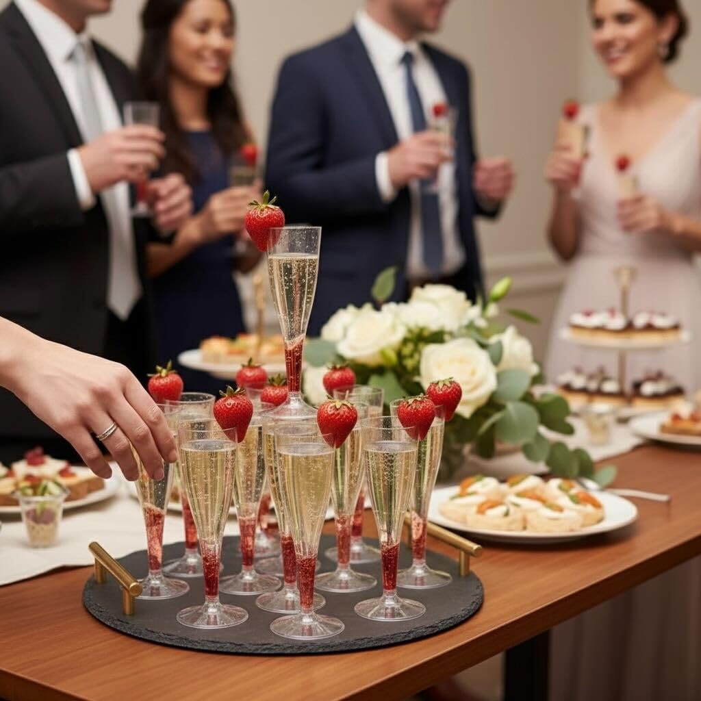 Matana - 48 Flute da Champagne Eleganti in Plastica, 133ml - Calici Plastica Rigida, Bicchieri da Brindisi per Feste, Compleanni, Matrimoni - Resistenti, Lavabili e Riutilizzabili