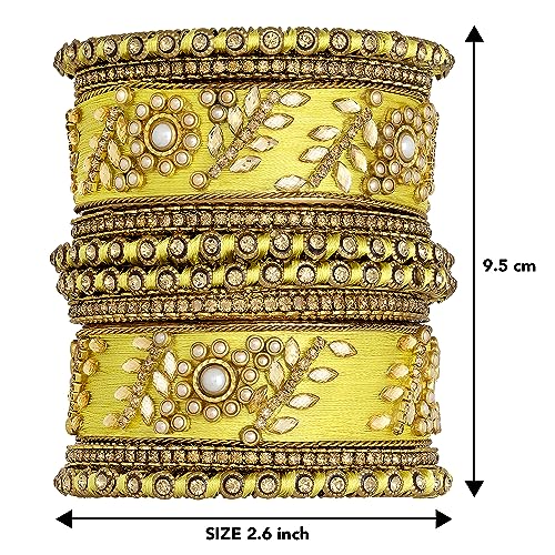 Image of Peora Silk Thread Kundan & Stone Studded Chuda Bangles Set Gift for Women