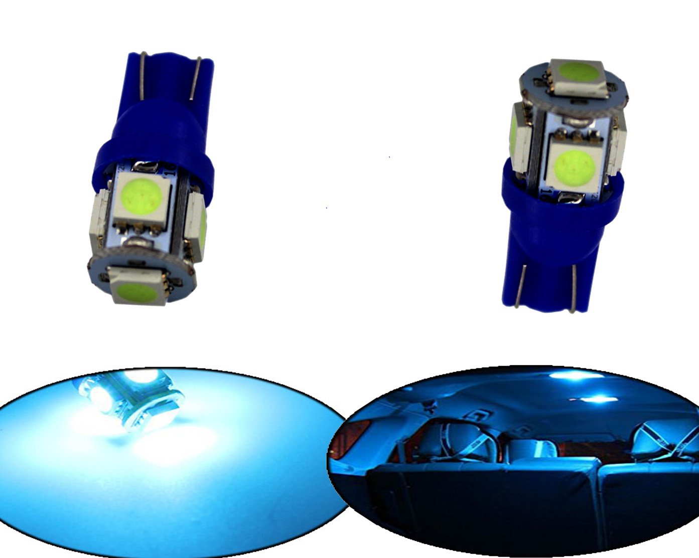 ModIt Modit T10 5-SMD LED Wedge Bulbs W5W 194 168 2825, for Signal Lights, Trunk Lights, Dashboard Lights, Parking Lights, Ice Blue (2 Pieces)