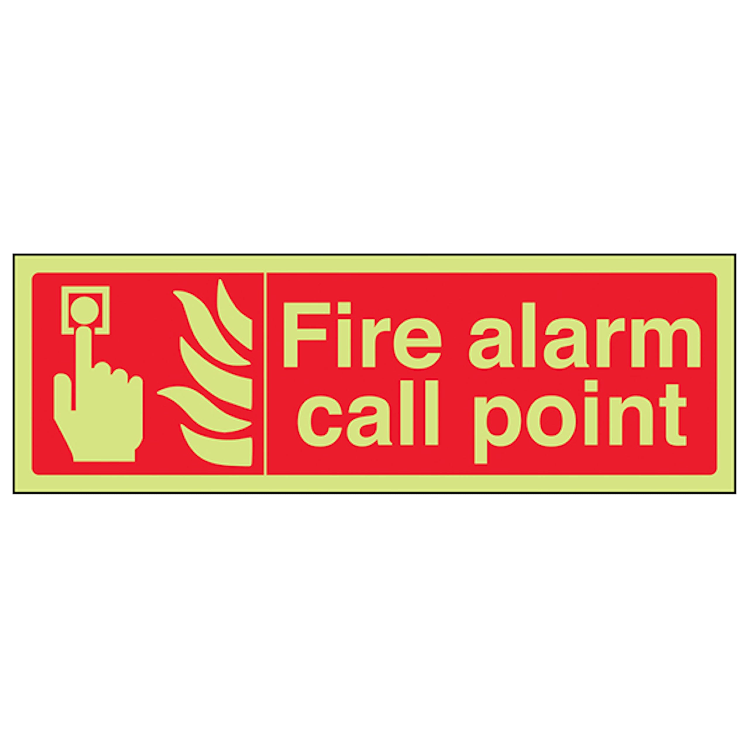 V Safety GITD Fire Alarm Call Point - Landscape 300 x 100 mm - Glow In The Dark Self Adhesive Vinyl Safety Sign