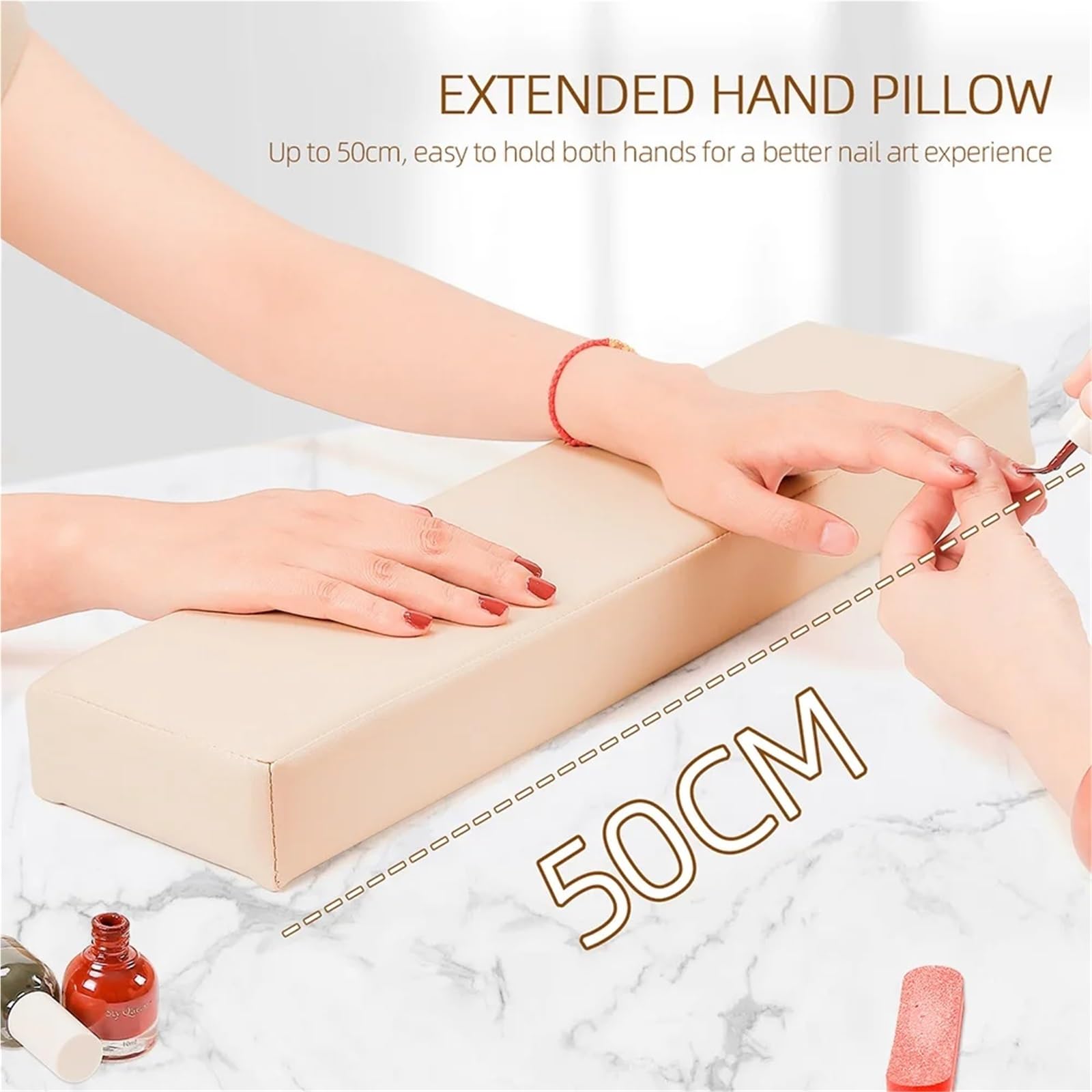 Cuscino for mano esteso da 50 cm Cuboide Poggiamani for manicure Supporto Poggiapolsi for unghie for piede for pedicure poggiapiedi(White)
