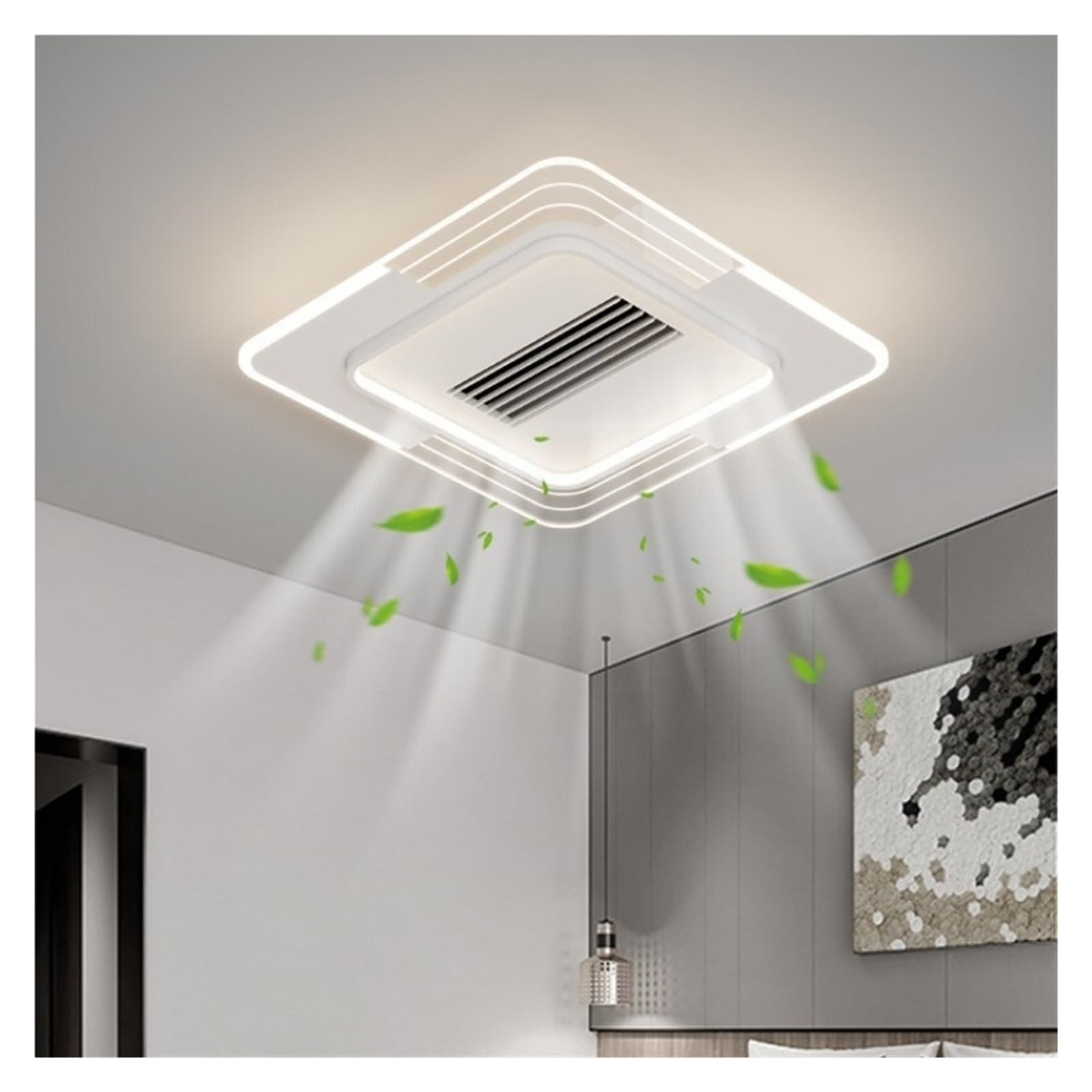 TRDEWR Led Lamp Ceiling Fan 6 Speeds Bedroom Ceiling Fan with Remote Control with Light Fixture Invisible Leafless Electric Fan Good Light and Shadow Effects(Square)