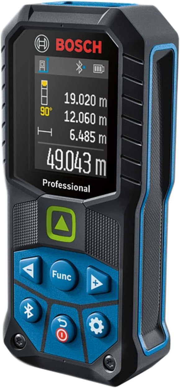 Bosch Professional Laser Measure GLM 50 C (Data Transfer via Bluetooth, 360° inclination Sensor, Range: 0.05–50 m, 2 x 1.5 V Batteries, Protective Bag)