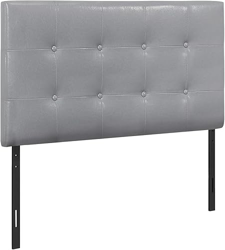 Monarch Specialties 6001T, dormitorio, tapizado, poliuretano, cama de transición, tamaño individual, cabecera de aspecto de cuero gris