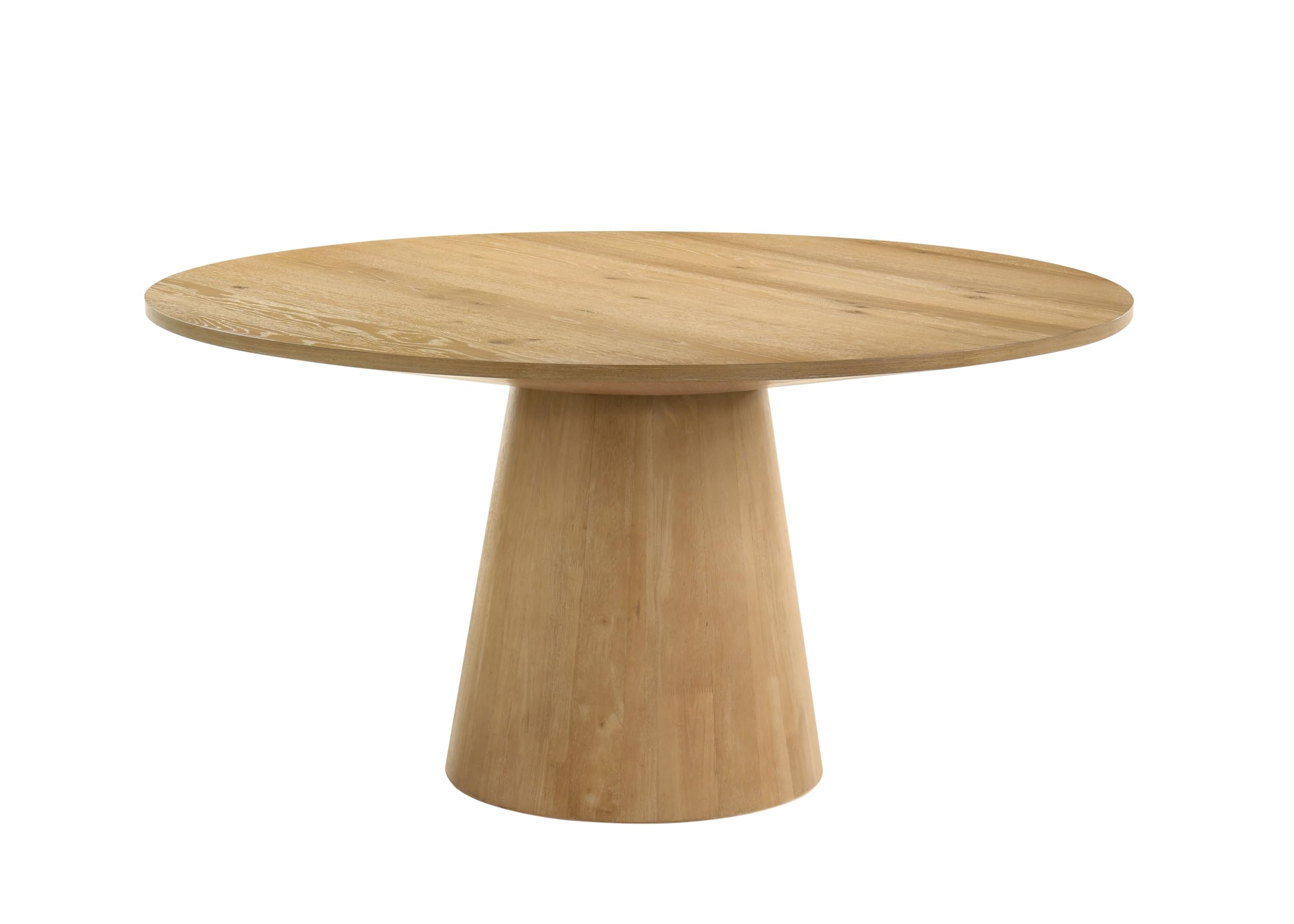 Terra 59" Transitional Round Dining Table with Pedestal Base, Natural Oak