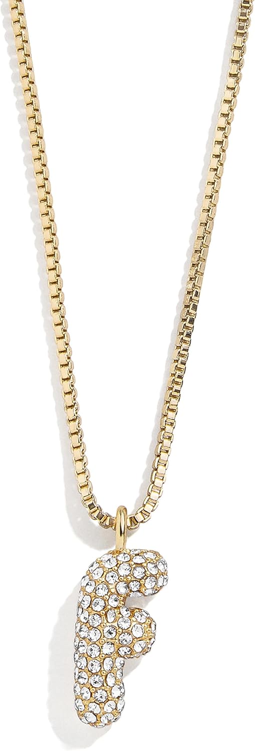 BaubleBar Gwen Mini Bubble Initial Necklace - Gold-Plated Bubble Letter Pendant, 17 Inch Chain with Lobster Clasp, Perfect Personalized Gift for Women