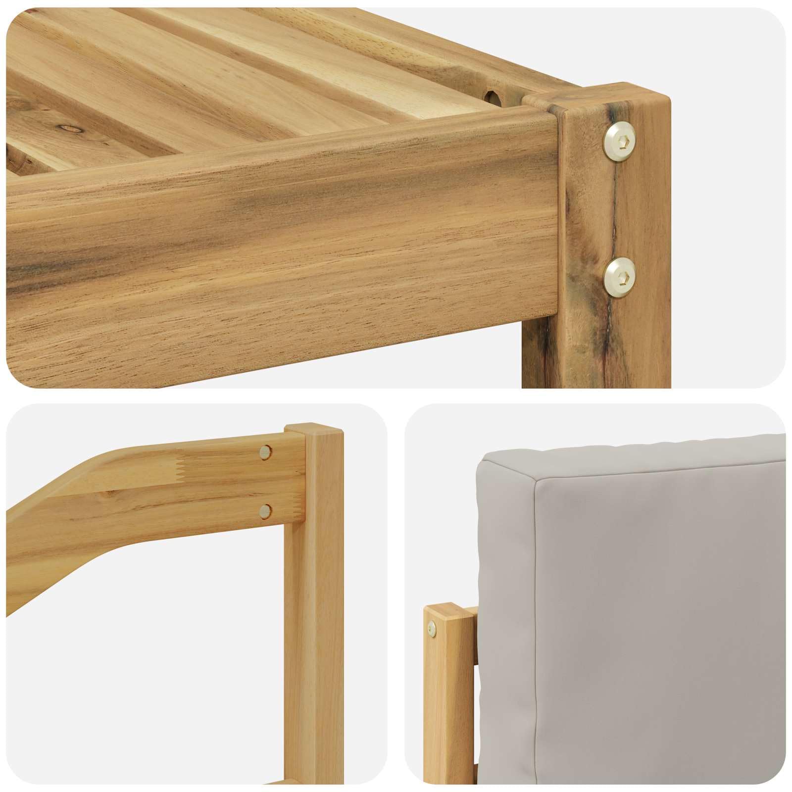Ensemble de Canapés d'Extérieur 11 Pièces en Bois d'Acacia Massif avec Coussins, Salon de Jardin Modulable 10 Places pour Terrasse et Jardin, Style Moderne Lattes Blanc et Gris Clair