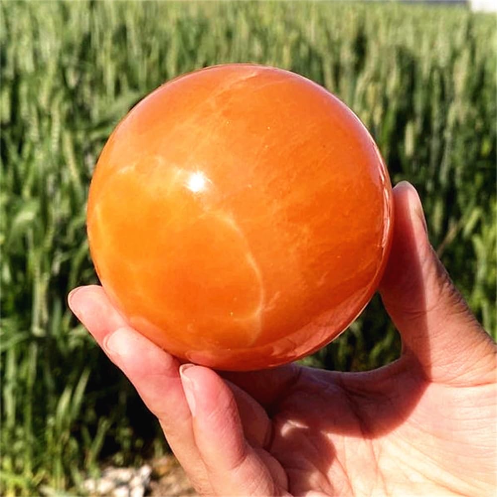 AARTERZZA 1pc 7-8cm Orange Calcite Crystal Ball Striped Stone Ball for Home Decor