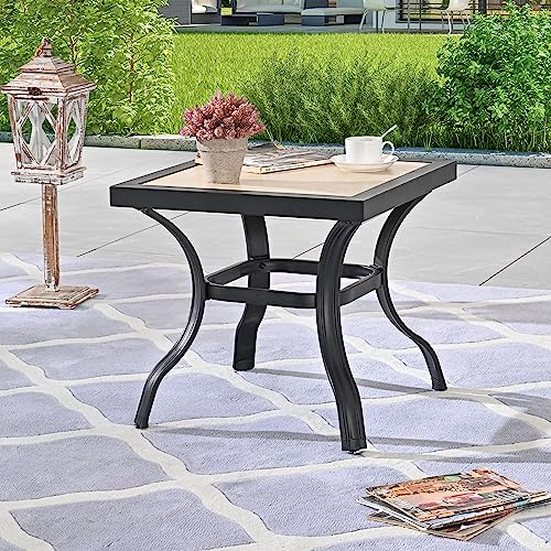 Image of LOKATSE Home 21 inch Outdoor Square Patio Bistro End Table Metal Steel Legs with Ceramics Top, Black