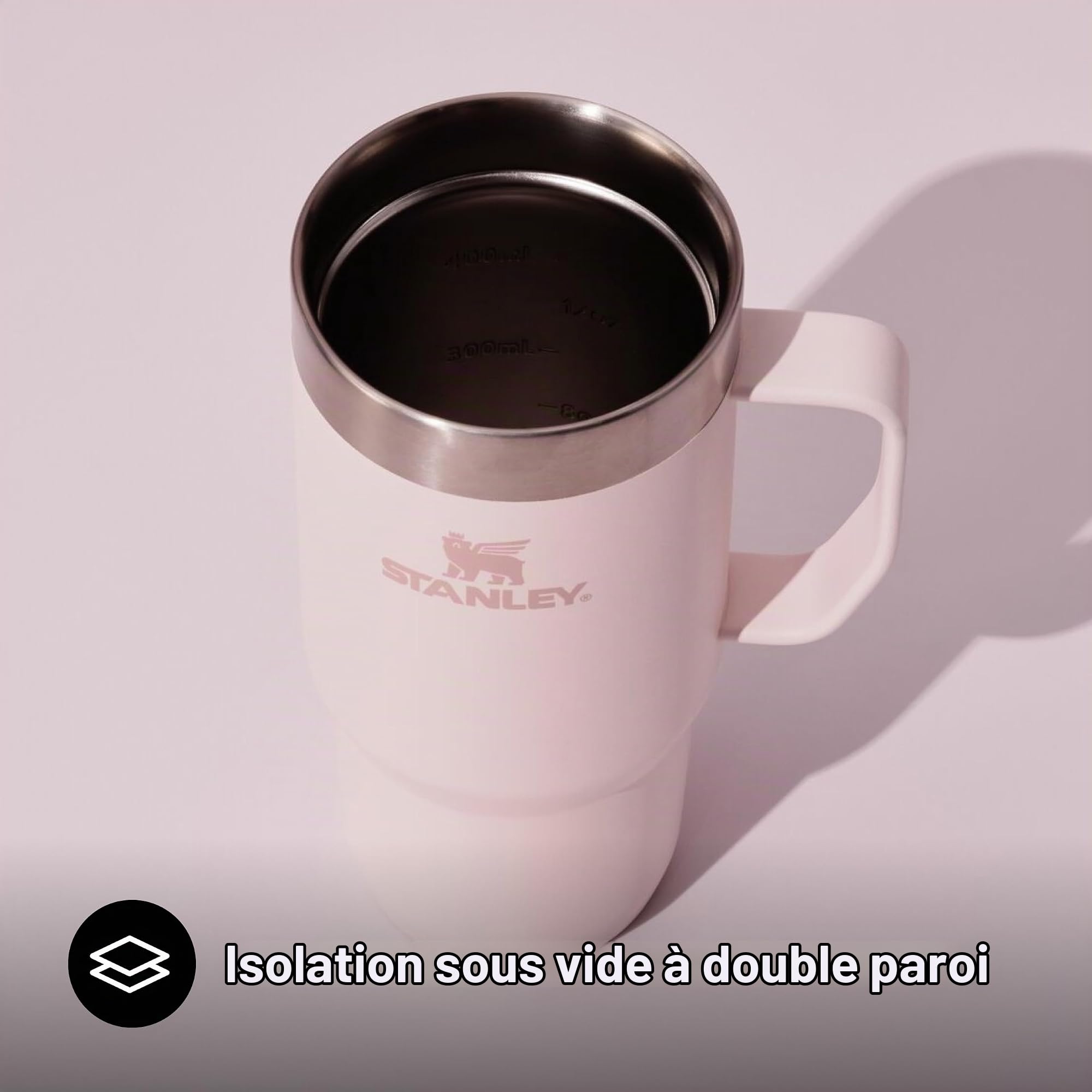STANLEY 1913 Everyday Suburban Travel Mug 0.47L - Rose Quartz | 1,5 Heures Chaud - 5 Heures Froid - 20 Heures Avec Glace - Sans BPA - Compatible Lave-Vaisselle - Acier Inoxydable