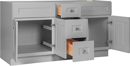 Miniatura 8 de Design House - Mueble de tocador de baño moderno sin ensamblar de 4 puertas y 3 cajones, 60 x 21, gris, 599019