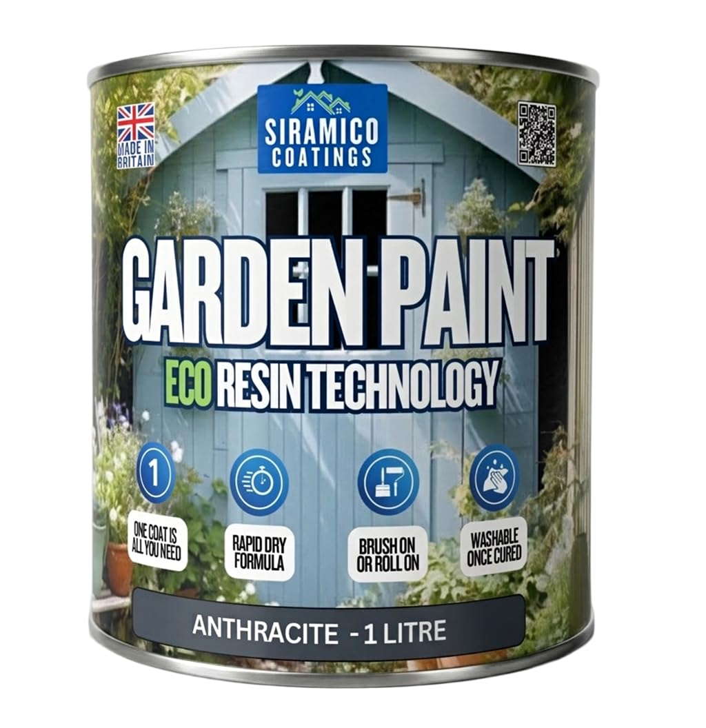 Siramico Coatings Anthracite Garden Paint – 1 Litre - Eco Resin Premium One Coat Garden Paint For Garden Furniture (Anthracite)
