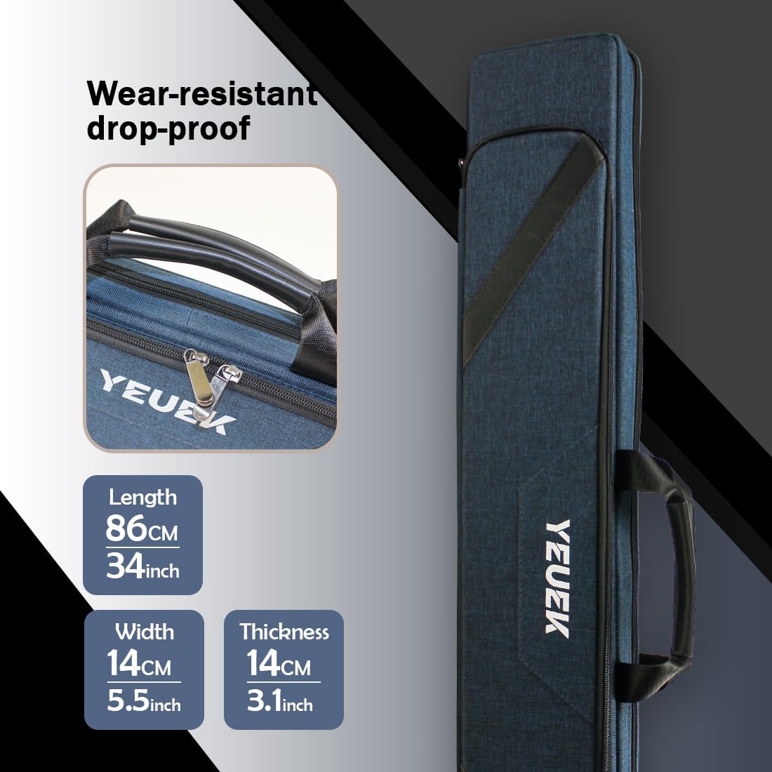 Pool Cue Case 3x4,Pool Stick Case 3 Sticks with Accessory Zipper Pockets,Cue Stick Case with Shoulder Strap Handle,Billiard Pool Cue Carrying Case with Large Front Accessory Pocket