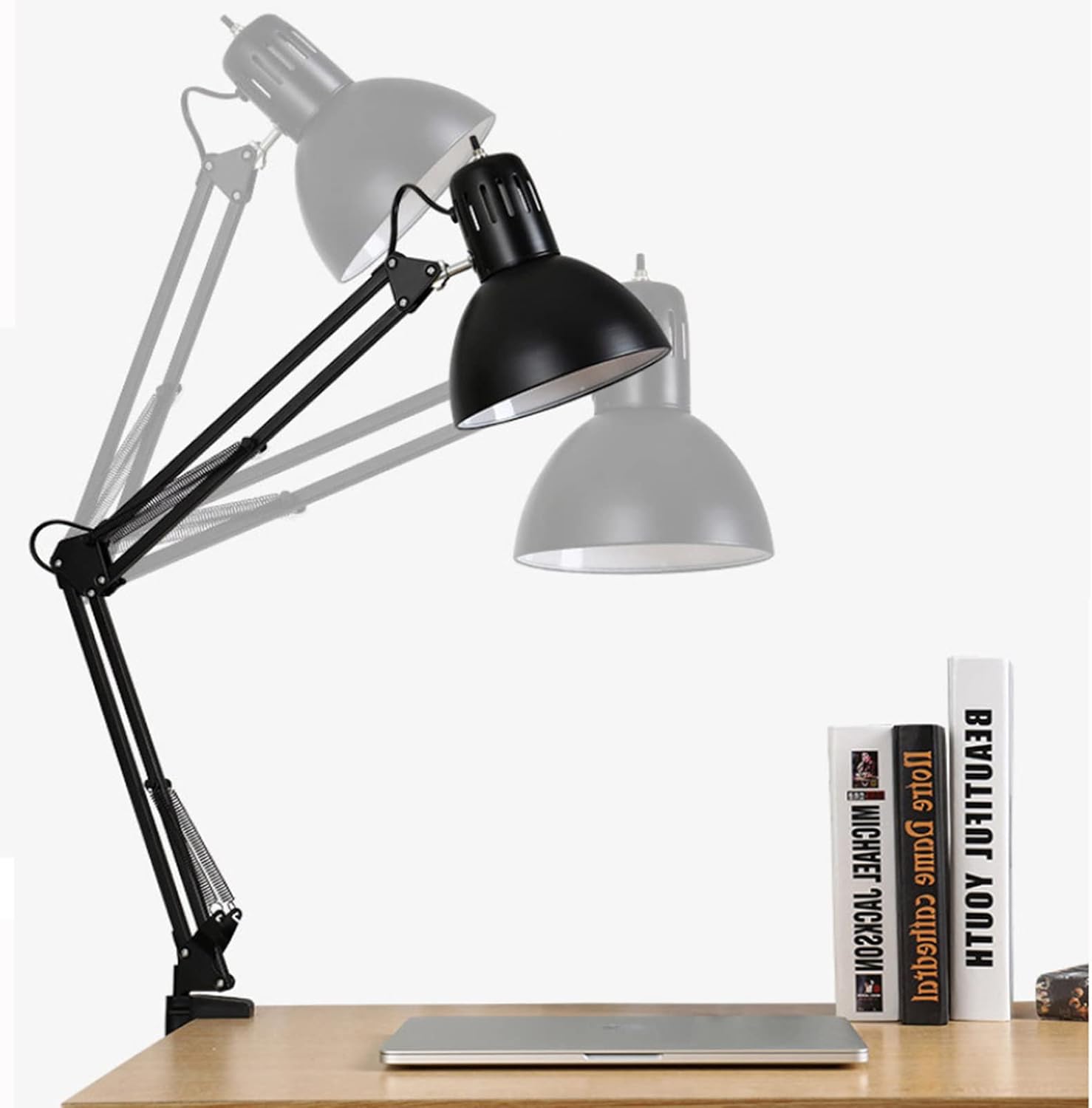 Swing Arm Desk Lamp with Clamp, Metal Reading Lamp Adjustable Architect Table Lamp for Home Office, E27 Bulb Not Included,White
