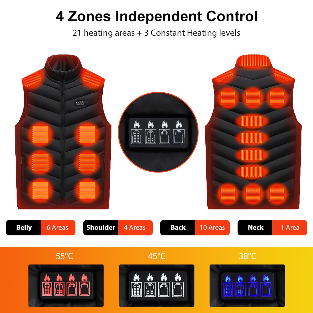 Amurhey Gilet riscaldato da uomo e da donna con 21 zone riscaldate e compatibile con 5 V/7,4 V, 2025 nuovo – Giubbotto termico riscaldabile, unisex, caldo, lavabile (senza power bank)
