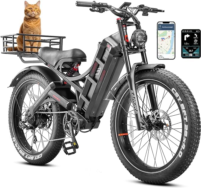 JopaJoca Romeo Pro (2024 Upgraded) Peak 1600W Electirc Bike for Adults 60Ah 100-200 Miles Long Range Electric Bike, 26"*4.0 Fat Tire Ebike Full Suspension Electric Bicycle with Dual Hydraulic Brakes