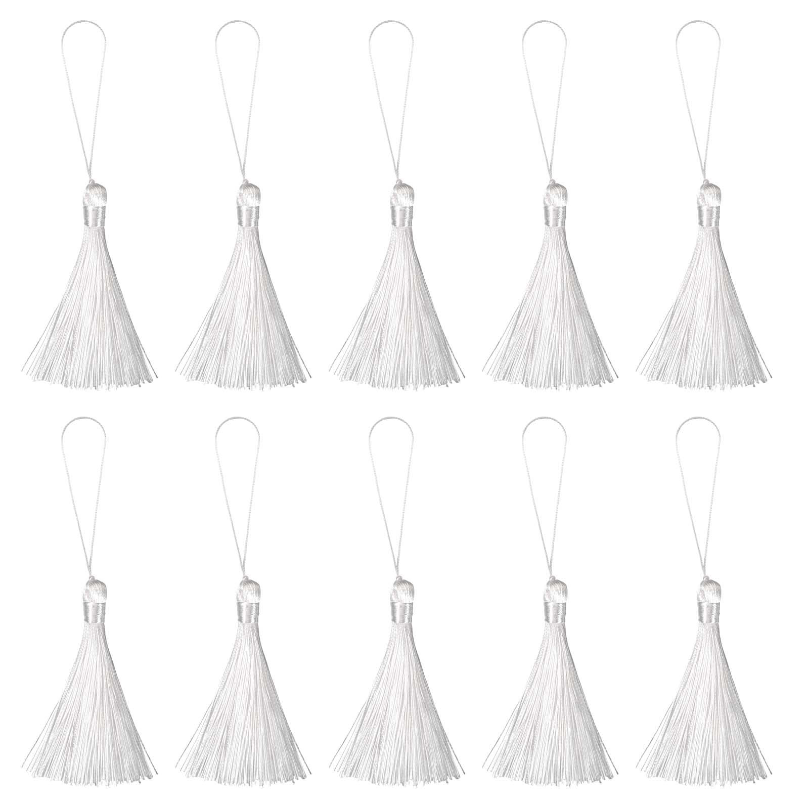 sourcing map Bookmark Tassels - 20Pcs 6.5" Silky Soft Mini Tassel with Loops for Keychain Graduation Handmade DIY Craft Accessory, White