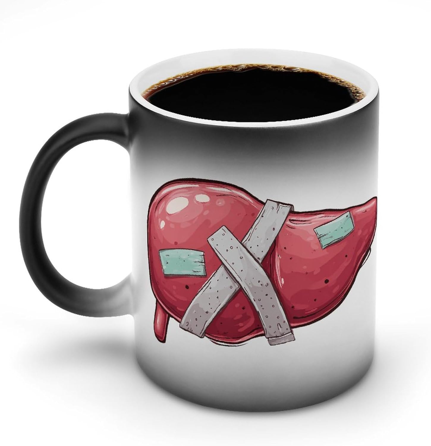 Injured Liver with Bandag Color Changing Mug Heated Ceramic Cup Heat Sensitive Coffee Mug Fun Gift