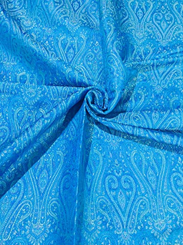 Brocart de soie Jamawar bleu luxe pour haute couture italienne