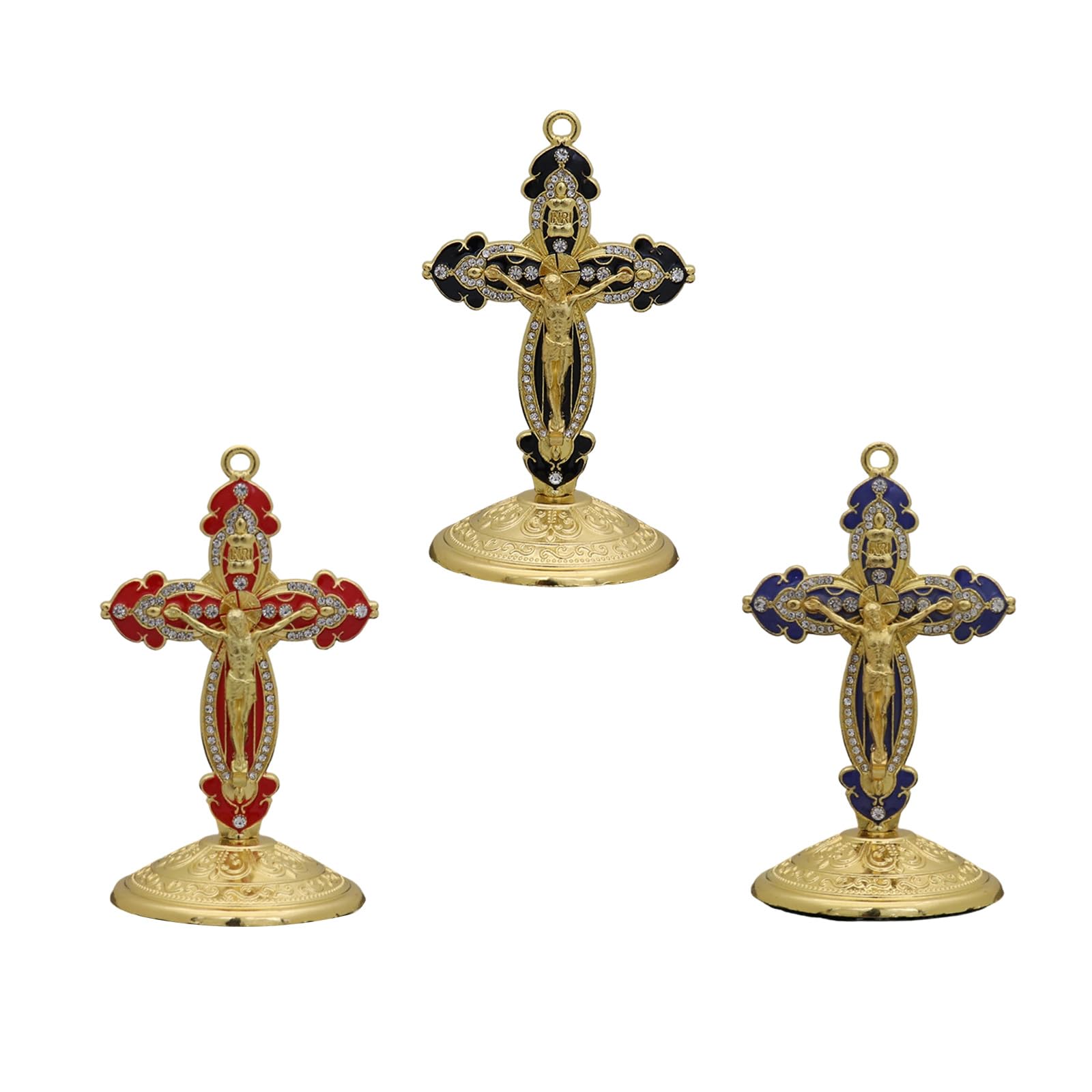 YROHGKPN Religious Enameled Crucifix Ornament for Car Dashboards Desk Vibranted Durability Metal Decoration Crucifix Charm