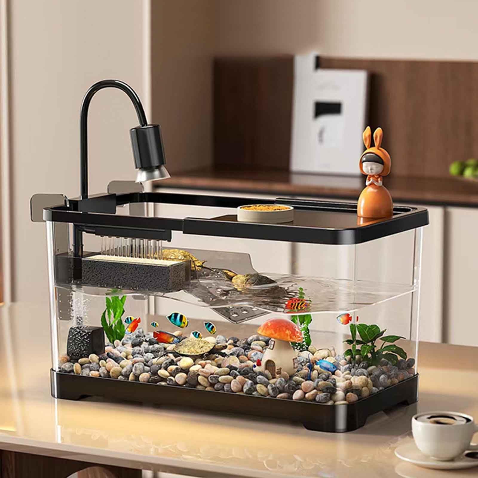 Turtle Fish Tank Con Piattaforma Per Crogiolarsi, Acquario Per Tartarughe Giovani, Comodo Drenaggio Inferiore Per Tartarughe Giovani, Gamberi Di Fiume, Granchi, Anfibi E Rettili(L)