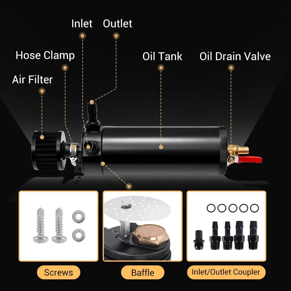 BARTOO 750ml Oil Catch Can Tank Universal 2 Port Oil Catch Can Billet Aluminum Car Engine Oil Catch can kit with Breather Filter Reservoir Oil Separator