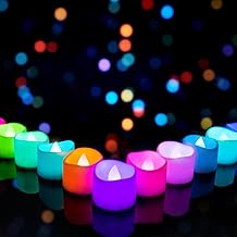 Homemory Multi Color Changing Tea Lights Battery Operated, 7-Color Changing LED Plastic Holiday Candles for Halloween, Pumpkin, Ofrenda, Christmas, Party, Dia1.5'' x H1.3'', 24-Pack [White Base]