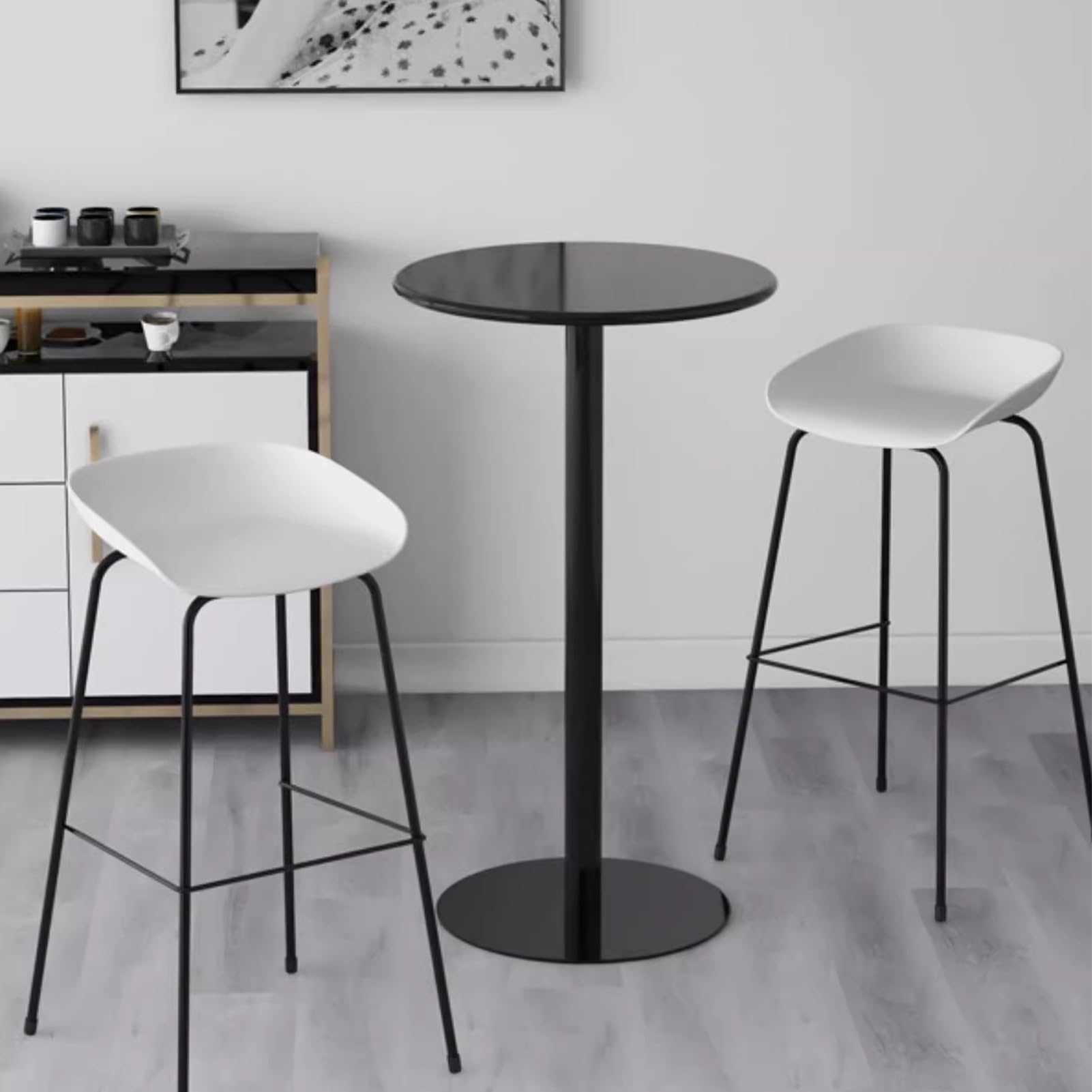 Table de bar ronde noire 40 cm avec base en métal pour cuisine et bistrot