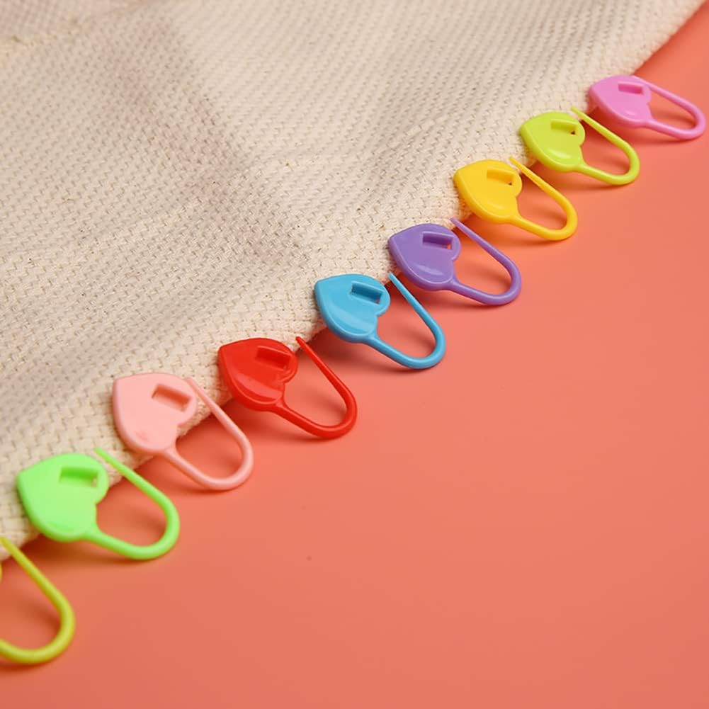 200 Pcs Mix Color Heart Knitting Markers Crochet Clips Stitch Markers Plastic Safety Pins