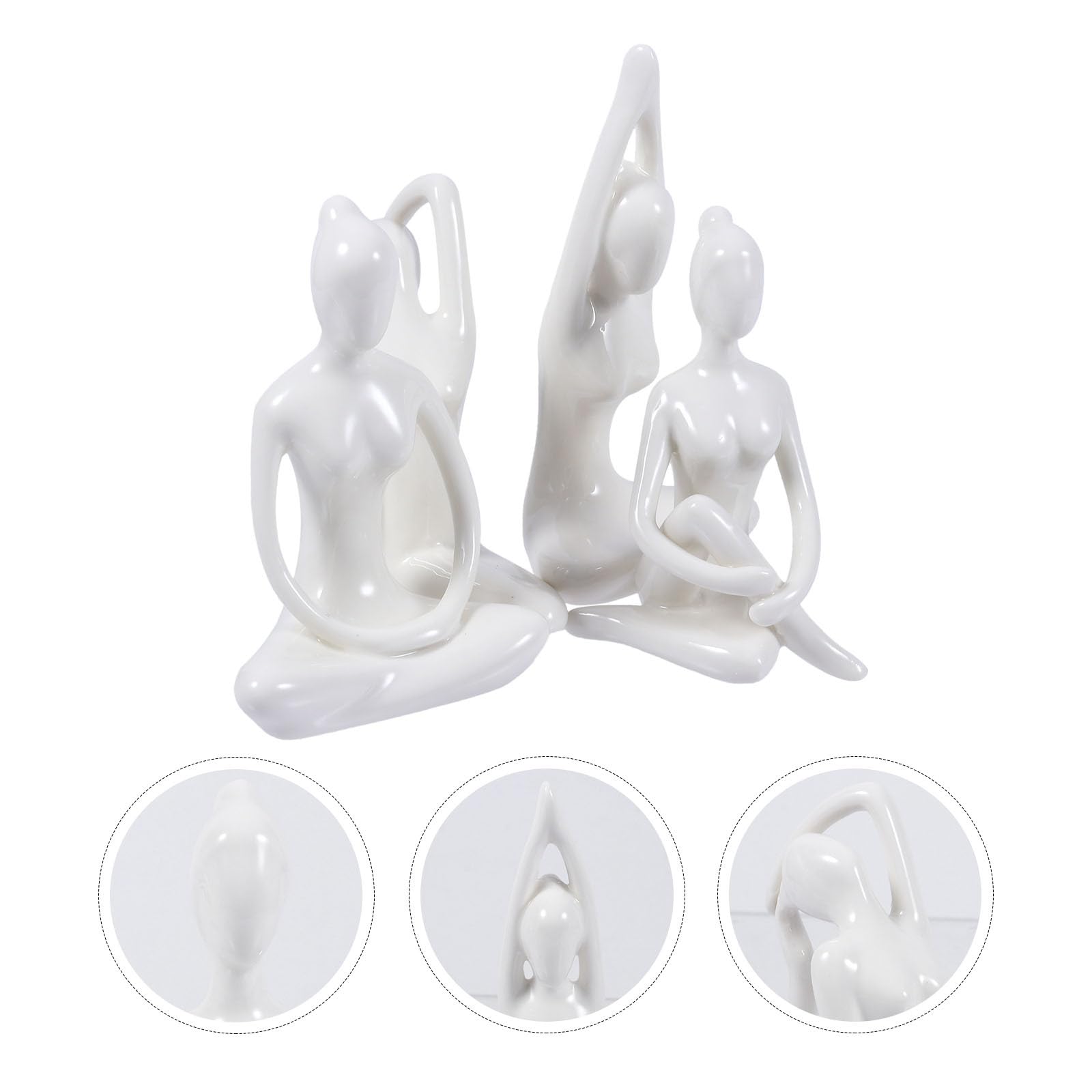 HEMOTON Scultura Contemporanea Decorativa Yoga Giovane Donna in Ceramica Bianca, Set 4 Pezzi, Design Astratto per Arredamento Casa e Ufficio Stili multipli